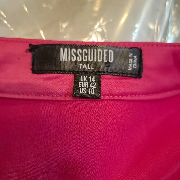 Missguided Women's Hot Pink Poly/Spandex Satin Plunge Wrap Dress - Picture 10 of 11